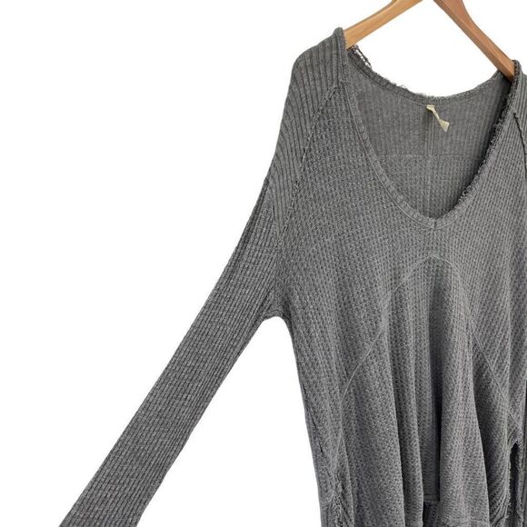 Free People Sunset Park Tunic Drippy Thermal Gray Waffle Knit Distressed Small - Picture 4 of 8